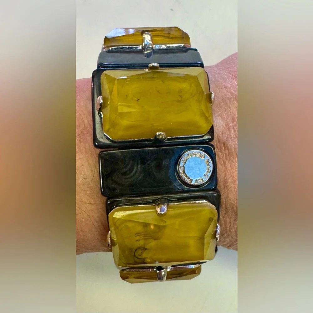 Marc Jacobs Vintage marbled, black & chartreuse rectangular acrylic stretchy